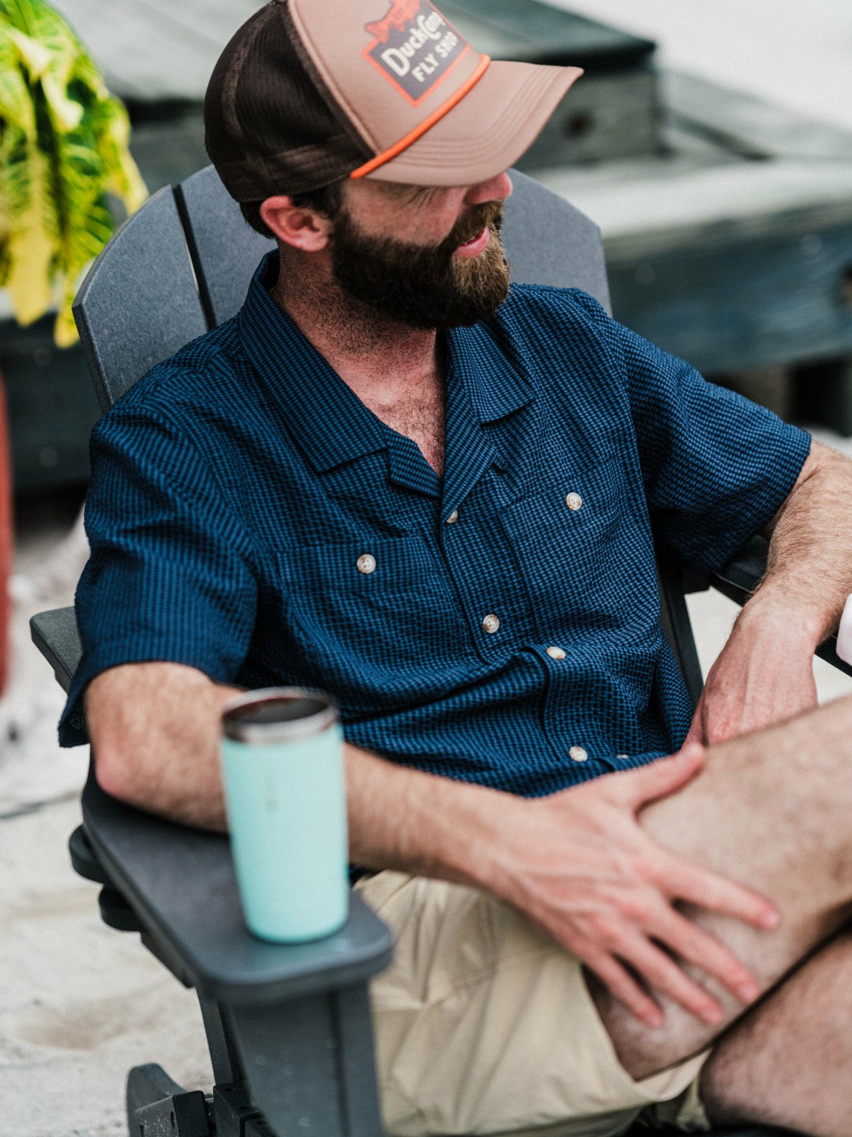 Coastal Seersucker Shirt Short Sleeve - Navy Blue | Duck Camp Trending