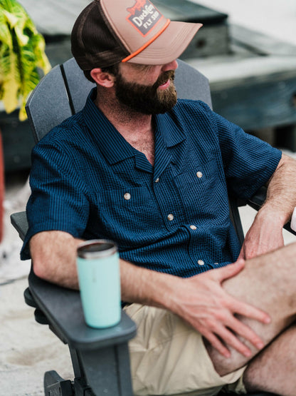 Coastal Seersucker Shirt Short Sleeve - Navy Blue | Duck Camp Trending