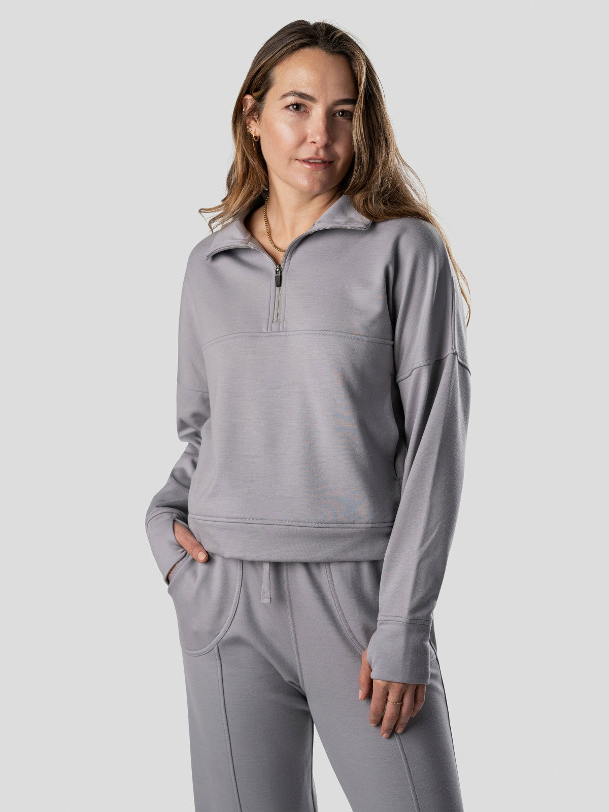 W's Barton Fleece Half Zip - Oyster | Duck Camp Great Value