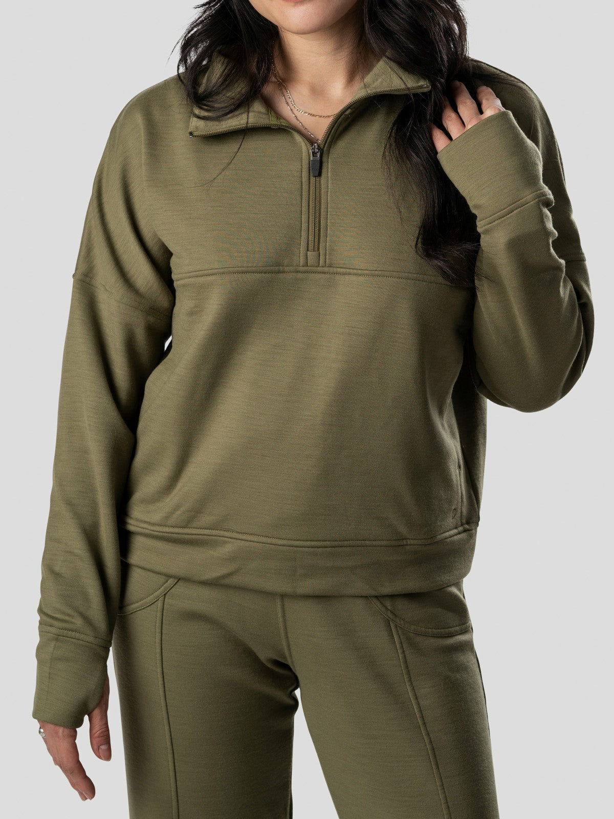 W's Barton Fleece Half Zip - Military Green | Duck Camp Deals
