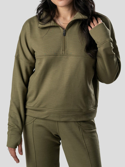 W's Barton Fleece Half Zip - Military Green | Duck Camp Deals