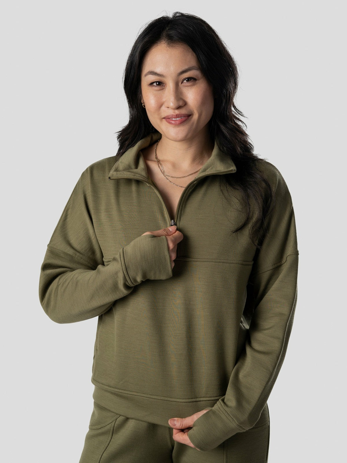 W's Barton Fleece Half Zip - Military Green | Duck Camp Deals