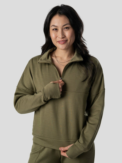 W's Barton Fleece Half Zip - Military Green | Duck Camp Deals