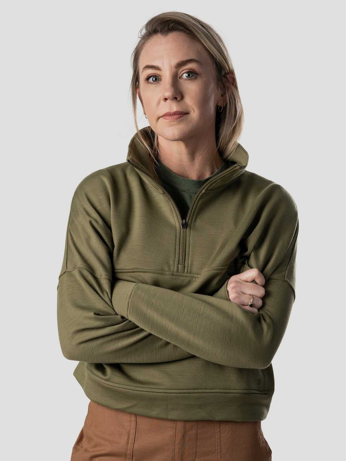 W's Barton Fleece Half Zip - Military Green | Duck Camp Deals