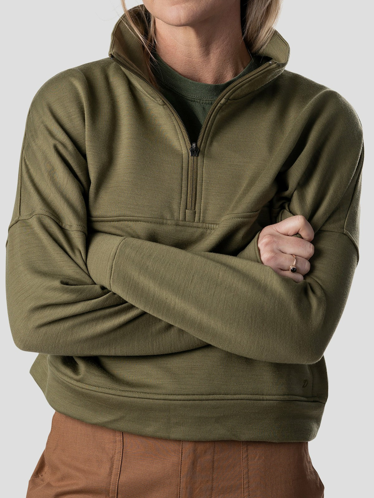 W's Barton Fleece Half Zip - Military Green | Duck Camp Deals