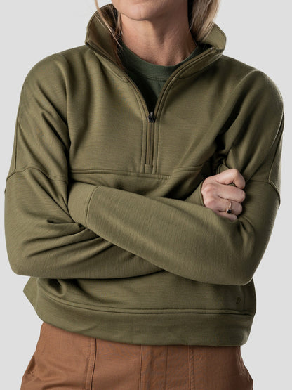 W's Barton Fleece Half Zip - Military Green | Duck Camp Deals